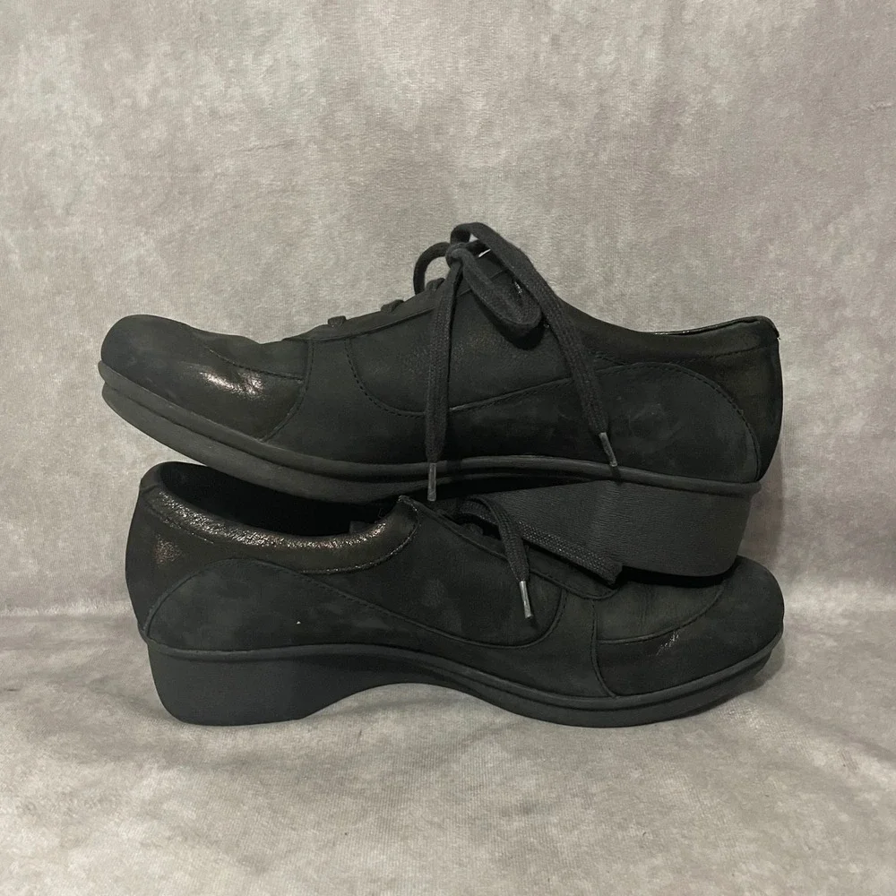 Dansko Hazel Black Leather Lace Up Comfort Shoes Womens EU 42 US 11.5 Side Zip‎